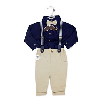 Little Gent Baby Boys 4 pc Suspender and Khaki Bowtie Clothing Set