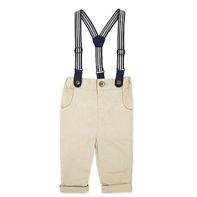 Little Gent Baby Boys 4 Piece Suspender and Khaki Bowtie Clothing Set