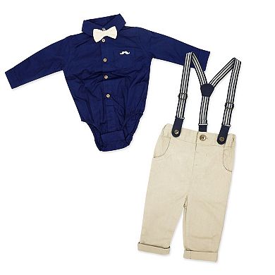 Little Gent Baby Boys 4 Piece Suspender and Khaki Bowtie Clothing Set