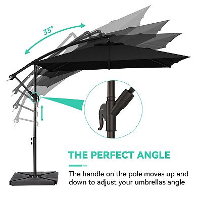 8*8 Ft Steel Crank-lift Cantilever Umbrella with Weighted Base