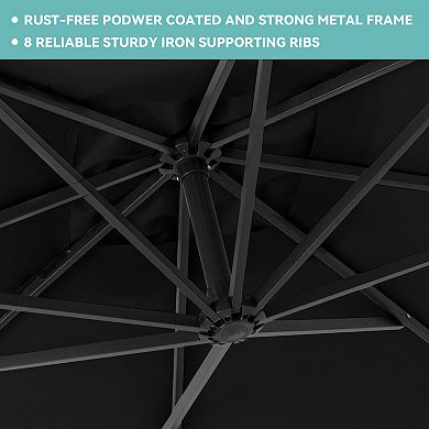 8*8 Ft Steel Crank-lift Cantilever Umbrella with Weighted Base