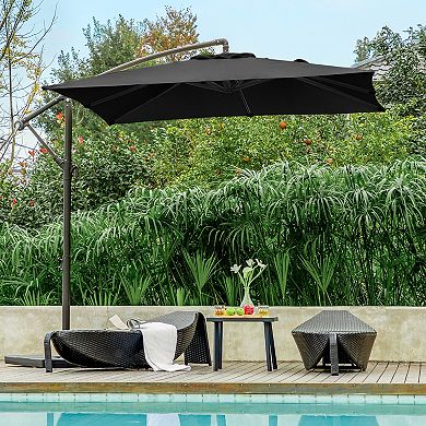 8*8 Ft Steel Crank-lift Cantilever Umbrella with Weighted Base