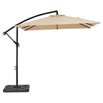 8*8 Ft Steel Crank-lift Cantilever Umbrella with Weighted Base