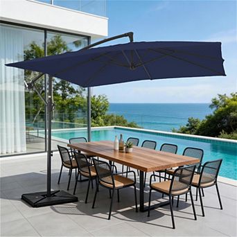 8*8 Ft Beige Steel Crank-lift Cantilever Umbrella with Weighted Base
