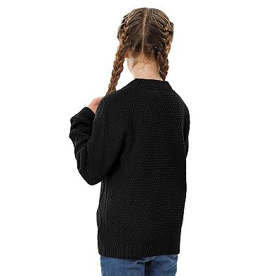 Girls Long Sleeve Cable Knit Sweater Crewneck Pullover Sweaters Kids Chunky Cute Fall Jumper Tops