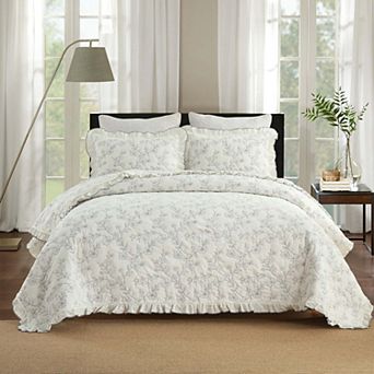 Marcielo 3 pc 100% Cotton Oversized Ruffle Bedspread Quilt Set Flower