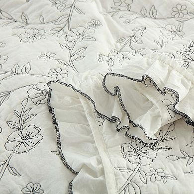 Marcielo 3-Piece 100% Cotton Oversized Ruffle Bedspread Quilt Set Flower