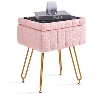 Plush Teddy Ottoman with Storage, Lift-Top Seat, Vanity Stool for Cozy Bedroom