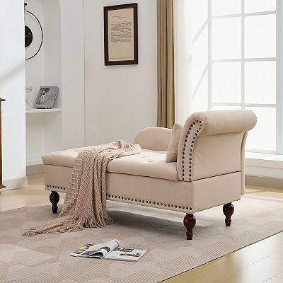 Accent Tufted Velvet Chaise Lounge Indoor with Storage Function
