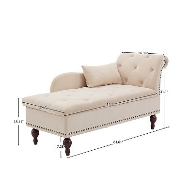 Accent Tufted Velvet Chaise Lounge Indoor with Storage Function
