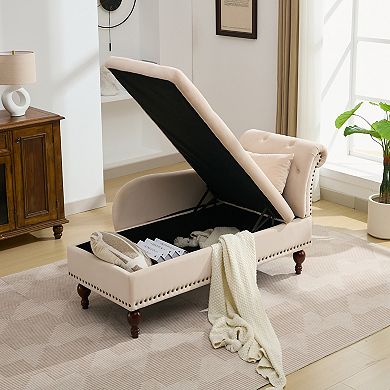 Accent Tufted Velvet Chaise Lounge Indoor with Storage Function