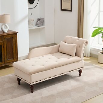 Accent Tufted Velvet Chaise Lounge Indoor with Storage Function