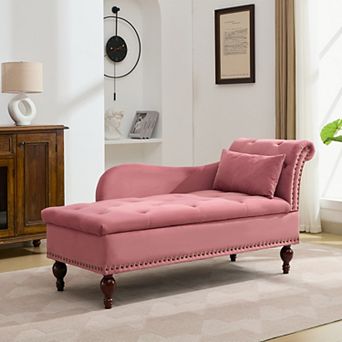 Accent Tufted Velvet Chaise Lounge Indoor with Storage Function