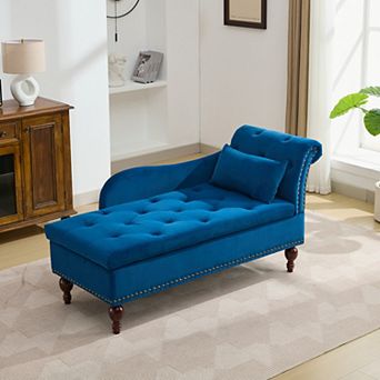 Accent Tufted Velvet Chaise Lounge Indoor with Storage Function