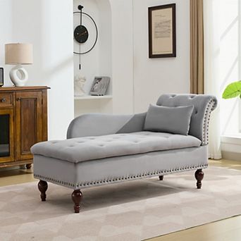 Accent Tufted Velvet Chaise Lounge Indoor with Storage Function