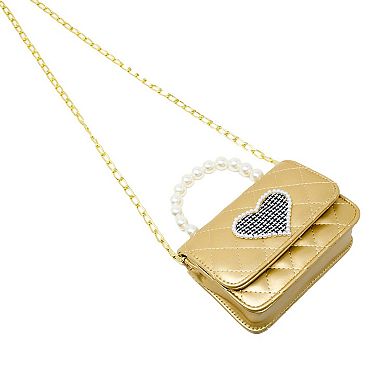 Kid's Quilted Pearl Handle Heart Bag