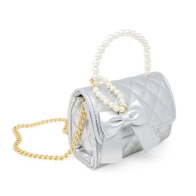 Kid's Quilted Pearl Handle Bow Ribbon Handbag