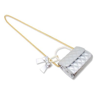 Kid's Quilted Pearl Handle Bow Ribbon Handbag