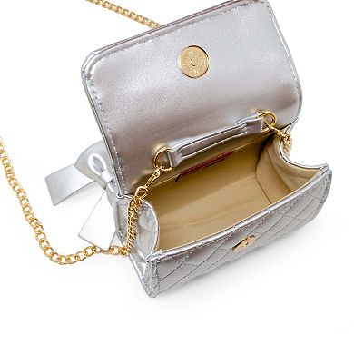 Kid's Quilted Pearl Handle Bow Ribbon Handbag