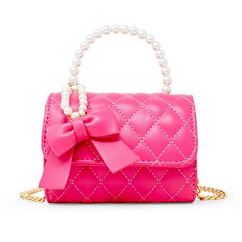 Kid's Quilted Pearl Handle Bow Ribbon Handbag