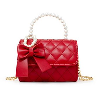 Kid's Quilted Pearl Handle Bow Ribbon Handbag
