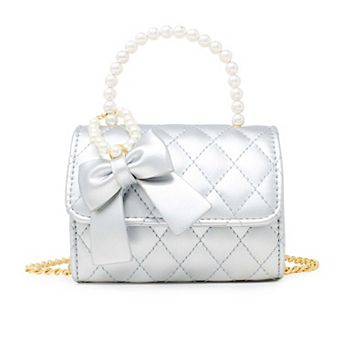 Kid's Quilted Pearl Handle Bow Ribbon Handbag