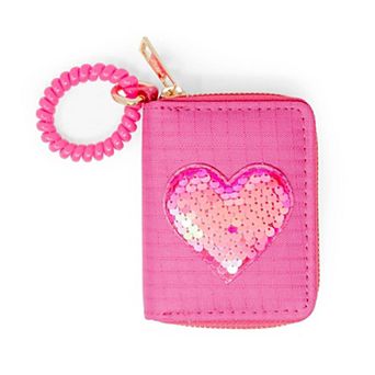 Kid's Sequin Heart Spiral Strap Wallet