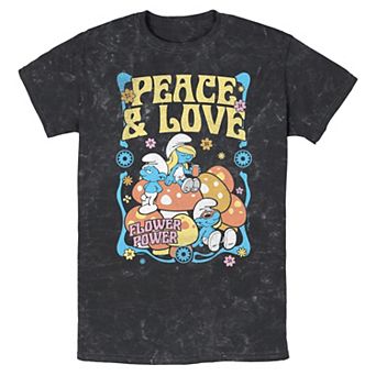 Men's Smurfs Peace And Love Mineral Wash Graphic Tee