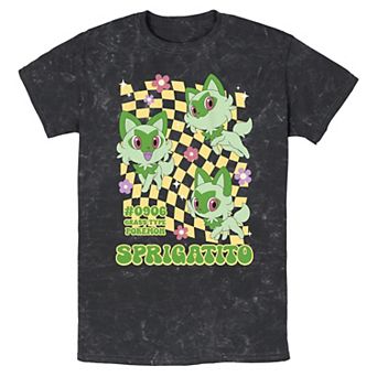 Men's Pokemon Sprigatito Grass Type Pokemon Mineral Wash Graphic Tee