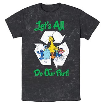 Men's Sesame Street Let's All Do Our Part Mineral Wash Graphic Tee