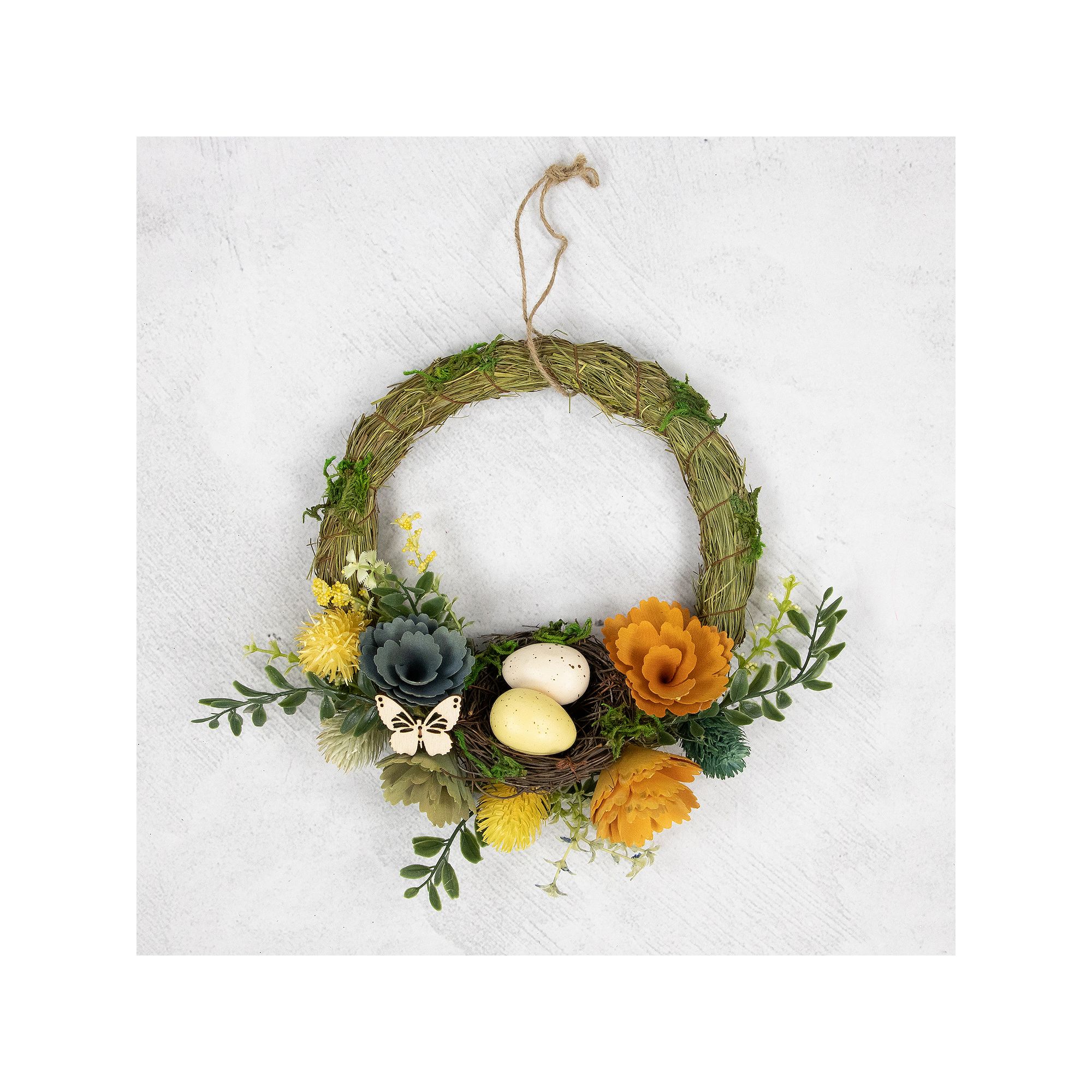 Northlight 12-in. Easter Egg and Bird Nest Wreath with Wooden Flowers, Mult
