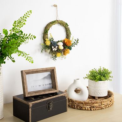 Northlight 12-in. Easter Egg and Bird Nest Wreath with Wooden Flowers