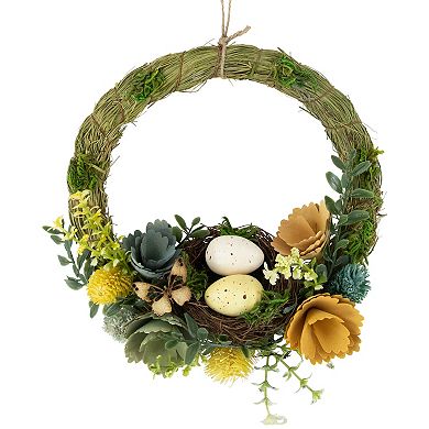 Northlight 12-in. Easter Egg and Bird Nest Wreath with Wooden Flowers