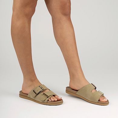 Journee Collection Cosette Women's Double Strap Buckle Slip-On Flat Sandals