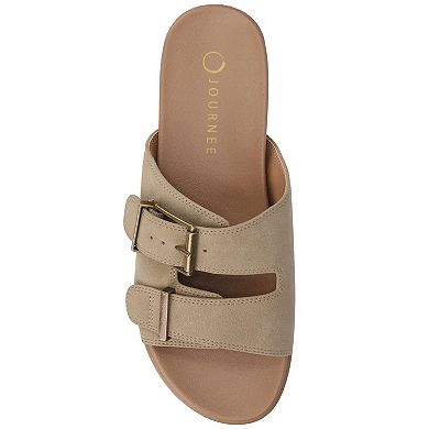 Journee Collection Cosette Women's Double Strap Buckle Slip-On Flat Sandals