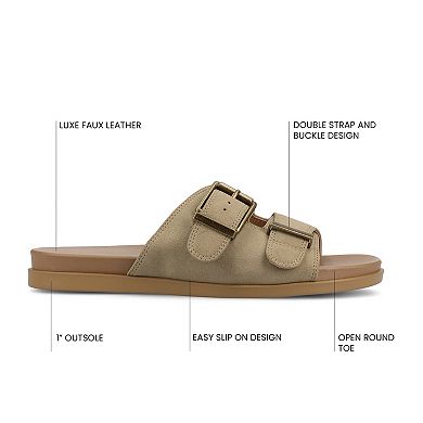 Journee Collection Cosette Women's Double Strap Buckle Slip-On Flat Sandals