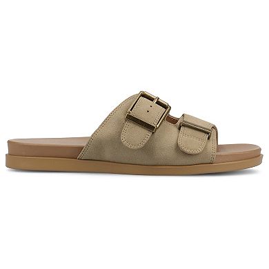 Journee Collection Cosette Women's Double Strap Buckle Slip-On Flat Sandals
