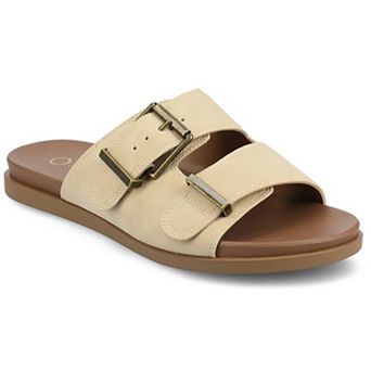 Journee Cosette Women's Double Strap Buckle Slip-On Flat Sandals