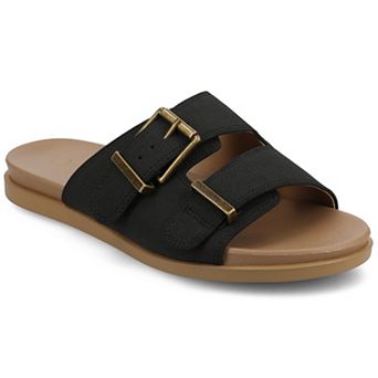 Journee Cosette Women's Double Strap Buckle Slip-On Flat Sandals