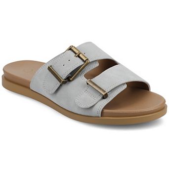Journee Cosette Women's Double Strap Buckle Slip-On Flat Sandals