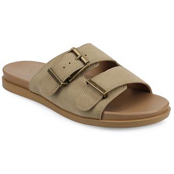 Journee Cosette Women's Double Strap Buckle Slip-On Flat Sandals
