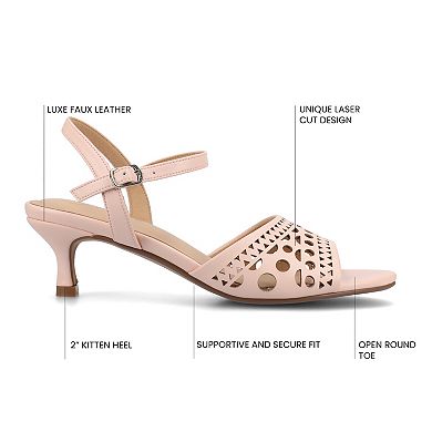 Journee Jessly Women's Cut Out Design Ankle Strap Kitten Heel Sandals