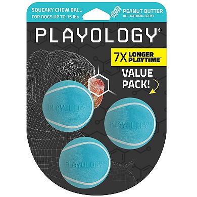 Playology Squeaky Chew Ball Peanut Butter Scent Small Dog Toy 3-Pack