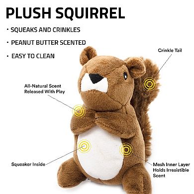 Playology Plush Squirrel Peanut Butter Scent Small Dog Toy