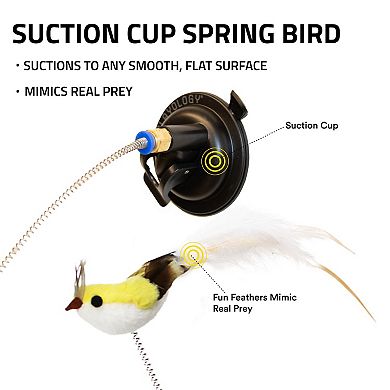 Playology Suction Cup Spring Bird Cat Toy for Interactive Play