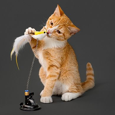 Playology Suction Cup Spring Bird Cat Toy for Interactive Play