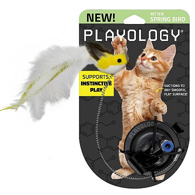 Playology Suction Cup Spring Bird Cat Toy for Interactive Play