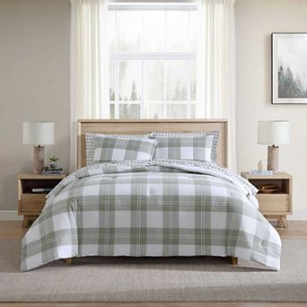Eddie Bauer Mountain Embroidery Plaid Green King Comforter Set