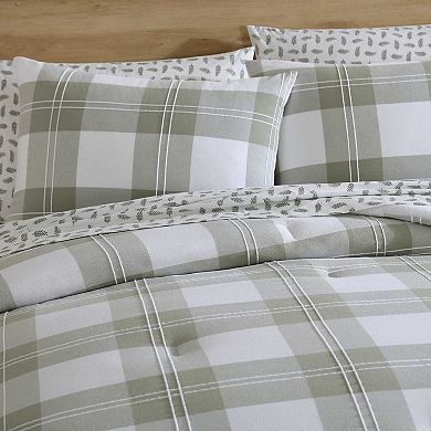 Eddie Bauer Mountain Embroidery Plaid Green King Comforter Set