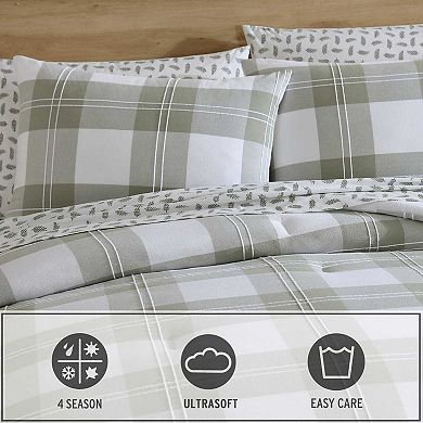 Eddie Bauer Mountain Embroidery Plaid Green King Comforter Set